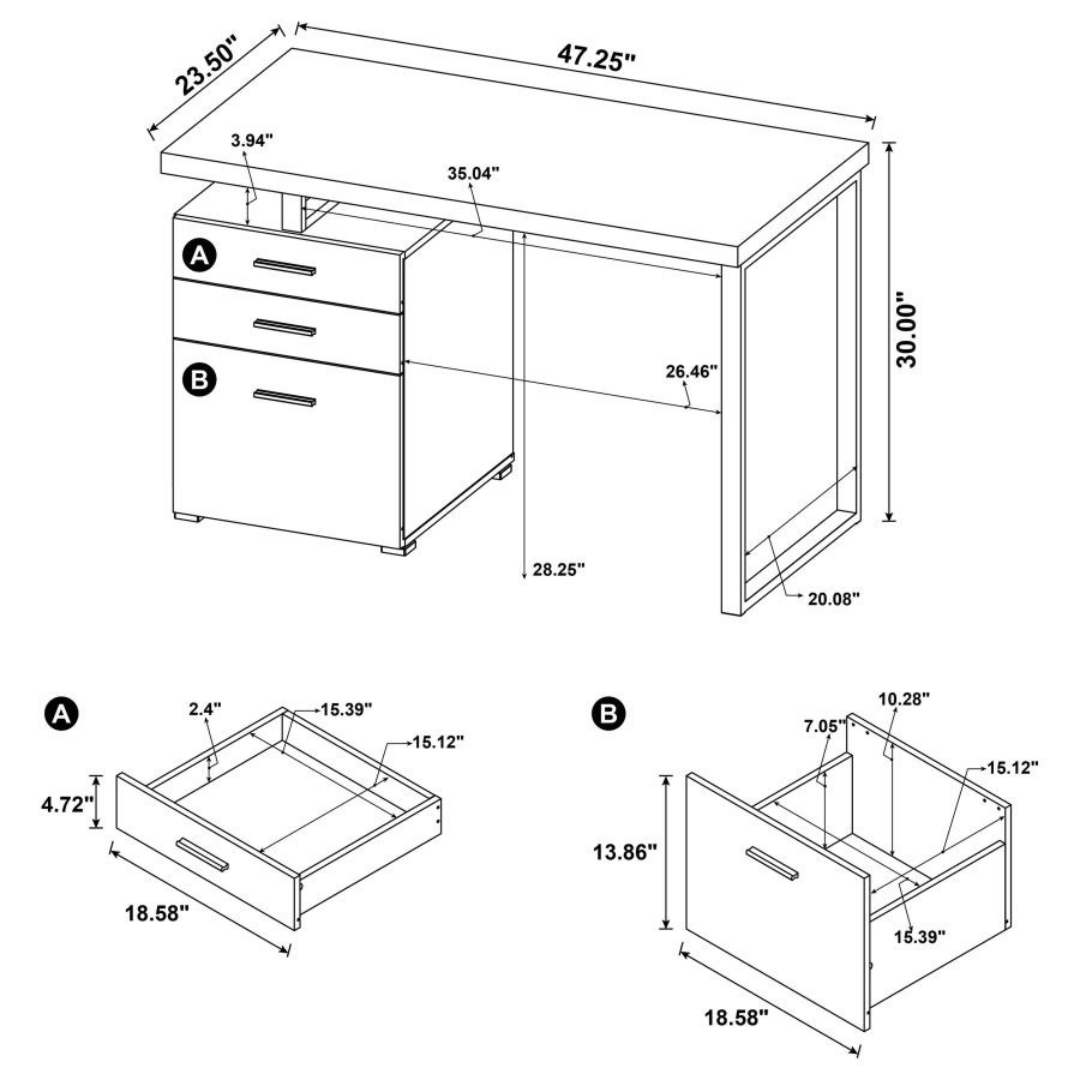 Brennan 47-inch 3-drawer Office Computer Desk Cappuccino